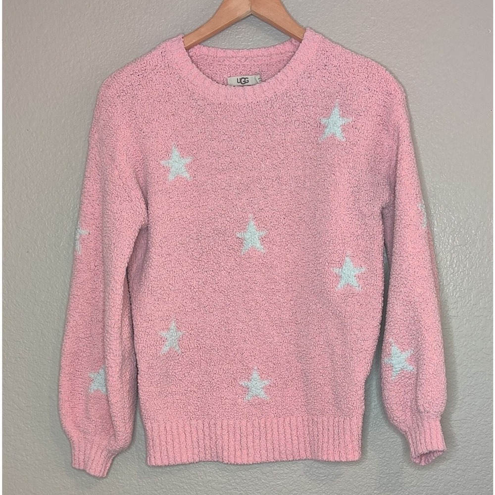 UGG Pastel‎ Pink Knit Soft Plush Sherpa Sweater Stars